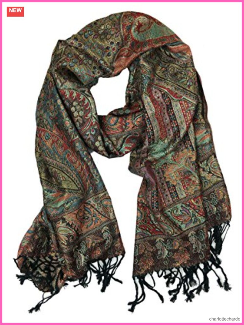 Pashmina Silk Wrap Scarf Paisley Metallic Tapestry Shawl